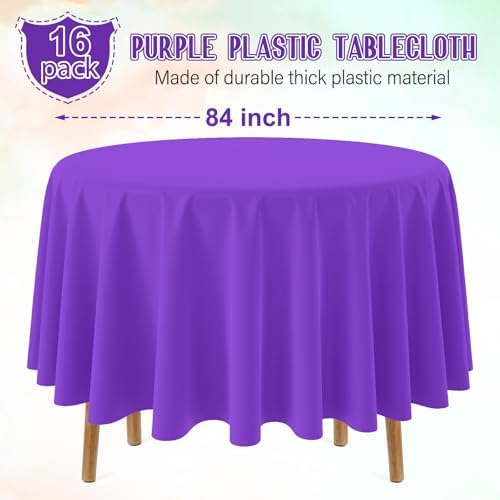 Ragnhild 16 Pack Purple Plastic Tablecloth for Round Tables, Premium Decorative Purple Disposable Table Cloths for Parties, Bulk Round Party Table Cover for Birthday Anniversary Graduation, 84 Inch - Image 2