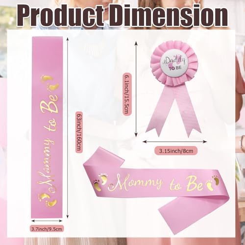 MILVOWOC Baby Shower Sash 2 Pack Mommy & Daddy to Be Set, Pink - Image 4