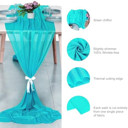 Pack of 2 Chiffon Table Runners 29 x 120 Inch, 14FT Long - Peacock Blue - Image 6