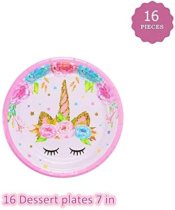 Unicorn Birthday Decorations Party Set, Unicorn Plates and Napkins, 32 Plates, 16 Napkins, 1 Table Cover - Image 5