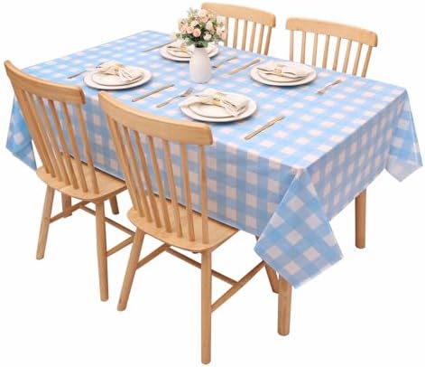 Kesfey 12 Packs Light Blue Gingham Tablecloth Pale Blue and White Checkered Tablecloths 54 x 108 Inch Disposable Plastic Gingham Tablecovers Waterproof Rectangle Picnic Table Cover for Birthday Party - Image 4