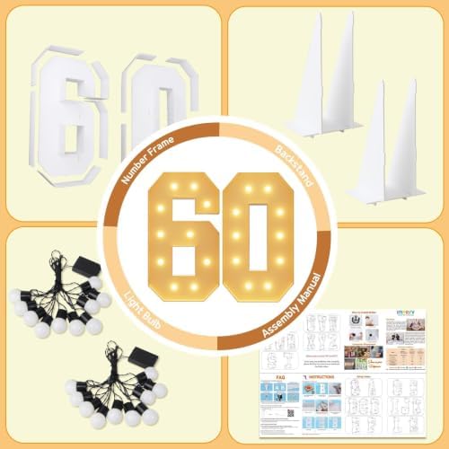 imprsv 60 Marquee Numbers, 4FT Light Up Numbers for 60th Birthday Decor - Image 5