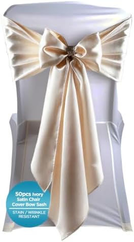 Leading Linens 50 pcs Ivory 108"x8" Satin Bow Sash Chair Cover Decoration by LeadingLinens