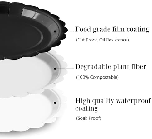 105PCS Black Paper Plates & Napkins Set, 7inch Scallope, with Forks - Image 3