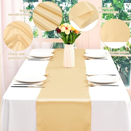 12 Pack Champagne Satin Table Runner 12 x 108 Inch Long Premium Table Runners for Wedding Party Events Decoration, Birthday Parties, Banquets Decorations, Graduations, Engagements - Image 4