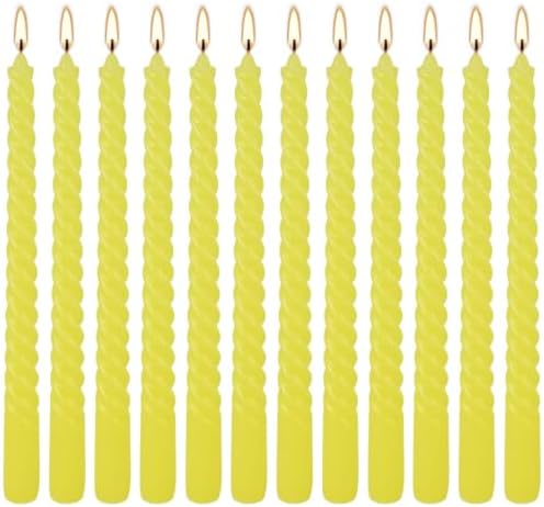 Yellow Spiral Taper Candles, 12 Pack 10 Inch Unscented by ECLHTLNY