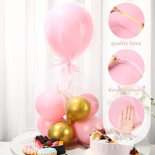 BBTO 8 Set Pink Gold Table Centerpieces Balloons Stand Kit, Latex Balloons and Table Stand Holder with Base Tulle for Wedding Birthday Grad Prom Centerpieces Party Back to School Baby Shower - Image 7