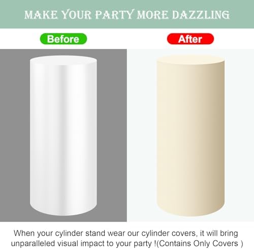 SaitiMade Set of 3 - Beige Cylinder Pedestal Stand Covers - Image 4