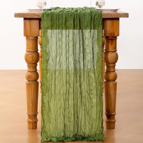 DeZerlor Olive Green Cheesecloth Table Runners 2 Pack Fall Runners - Image 3