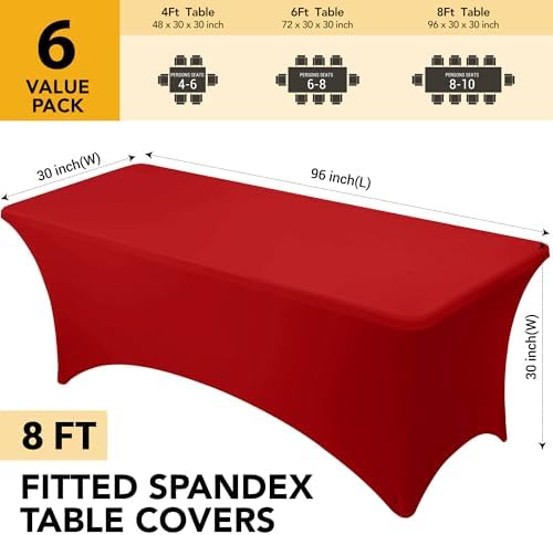 6-Pack Premium Red Spandex Tablecloths for 8ft Rectangle Tables - Image 6