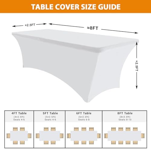 Eurmax USA 2-Pack Rectangular Fitted Spandex Table Covers 8ft Tablecloth Wedding Event Patio Table Decorations Stretch Table Cover for 8ft Folding Table (White) - Image 4