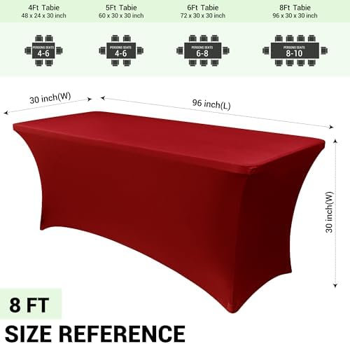 Obstal 8ft Stretch Spandex Table Cover, 2 Pack, Dark Red - Image 4