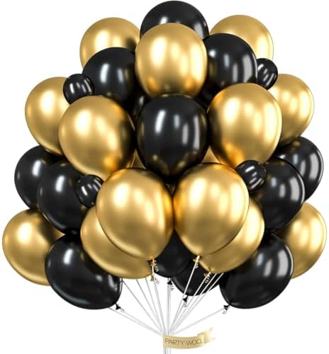 PartyWoo Black and Gold Balloons 66pcs 12 Inch Black Chrome Gold Balloons by PartyWoo