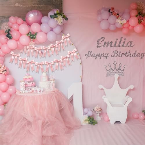 1 String of 8PCS Pink Bow Garland Banner Decoration,Pre-Strung Satin Ribbon Ornaments for Birthday,Bachelorette Party,Bridal Shower,Wedding,Engagement,Baby Shower,Graduation Decor,Anniversary - Image 4