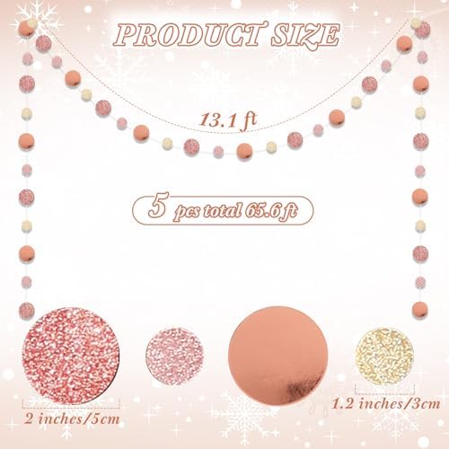 Outus 5 Pieces Rose Gold, Champagne Round Dots Garland Party Hanging Decor - Image 2