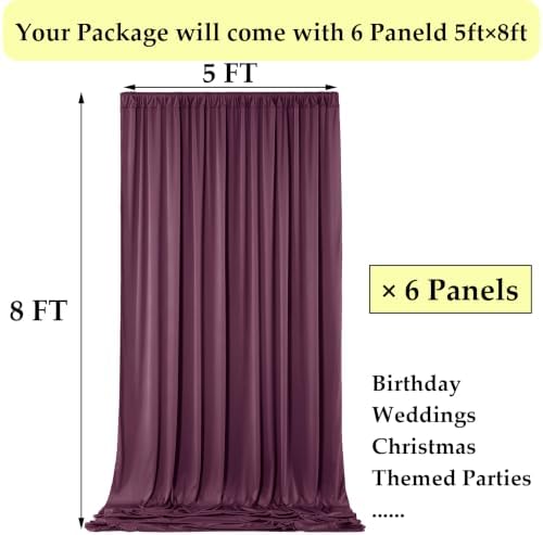 30ft x 10ft Maroon Backdrop Curtains for Parties, Polyester Burgundy Backdrop Drapes 6 Panels 5x10ft for Baby Shower Photography Birthday Parties Background - Image 6