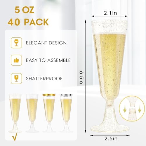 Champagne Flutes Plastic Champagne Glasses Disposable Glitter Mimosa Cups - Image 6