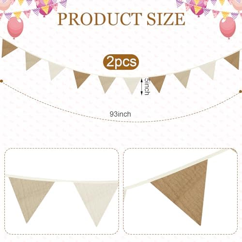 Oudain 2 Pcs Pennant Banner Flags Nursery Garland Triangle, Simple Color - Image 2