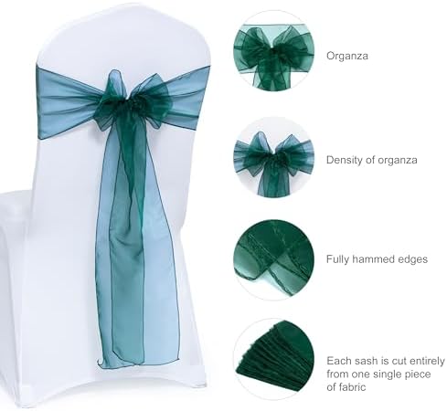 Pack of 125 Organza Chair Sashes for Wedding & Event Décor – Hunter Green - Image 6