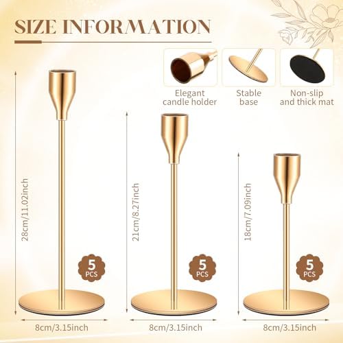 30 Pcs Candlestick Holders with Candles, 15 Gold-Holder, 15 Gold-Candle - Image 5