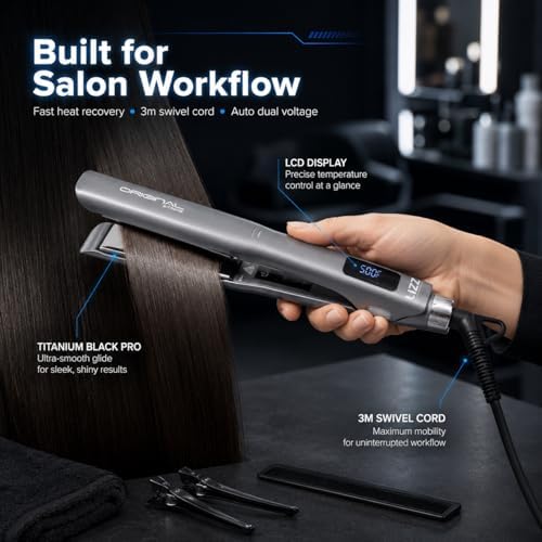 Lizz Professional Original Extreme Hair Straightener, Titanium Black Pro Plates, LCD Display, 500°F, Anti-Frizz, Dual Voltage - Image 6