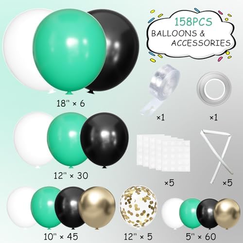 MEBAY Green Black White Metallic Gold Balloons Garland Arch Kit, 146 Pcs Lime Dark Green Matte Black Confetti Gold Balloons for Graduation Football Soccer Army Birthday Party Decorations - Image 2
