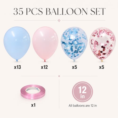 Pink and Blue Balloons Set, 35 Pack Pastel Pale Blue Pink Confetti Latex Balloons, 12 Inch Light Blue Pink Balloon Kit for Boy or Girl Gender Reveal Party Birthday Baby Bridal Shower Party Decorations - Image 2
