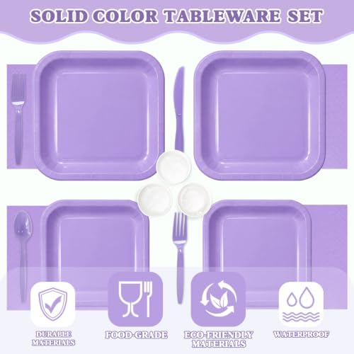 Vyntra 350 Pcs Lavender Square Paper Plates and Napkins Set, Serves 50 - Image 3