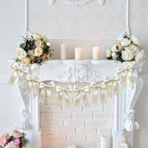 1 String of 8PCS Ivory White Bow Garland Banner Decoration,Pre-Strung Satin Ribbon Ornaments for Birthday,Bachelorette Party,Bridal Shower,Wedding,Engagement,Baby Shower,Graduation Decor,Anniversary - Image 4