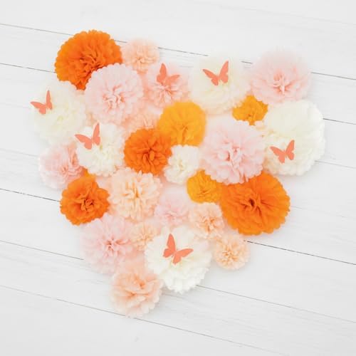 PapaKit Party Tissue Pom Pom Paper Flower Set, for Birthday Party Baby Shower Wedding Engagement Bachelorette Event Decoration ( Bright Orange Bloom, 20 Piece Set) - Image 6