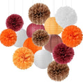Brown Burgundy-Orange Party-Decorations Paper-Flowers Lanterns - 15PCS Fall Boho Tissue Pom Poms Streamers,Baby Bridal Shower Rustic Wedding Neutral Birthday Coffee Halloween ThanksgivingDecor Hugfond by Hugfond
