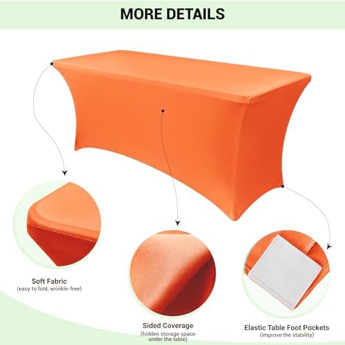 Obstal 8ft Stretch Spandex Table Cover for Folding Tables, 2 Pack, Orange - Image 3