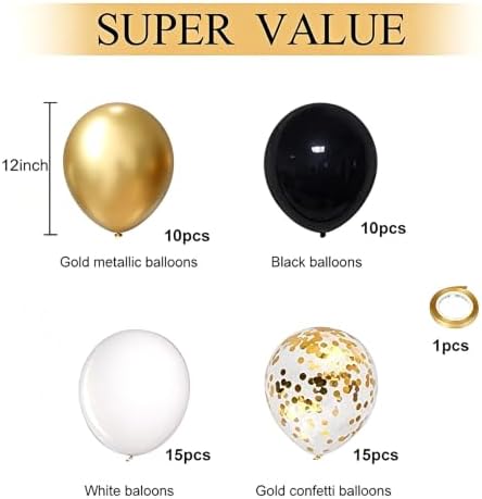 Hiquaty Black and Gold Balloons,50pcs 12 Inch Black White Gold Balloons - Image 2