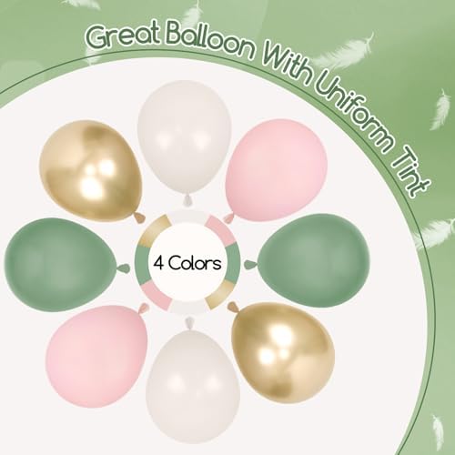 Pink and Sage Green Birthday Decorations with Sand White Gold Balloons - Image 4