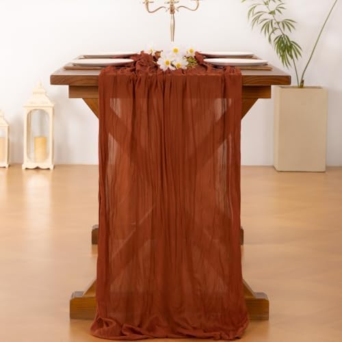 Fall Table Runner Terracotta Cheesecloth Boho Wedding Thanksgiving Decor - Image 3