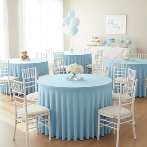 HolidayIdeas Fitted Baby Blue Spandex Table Skirts for Wedding Party,60 Inch Round,6 Pack - Image 2