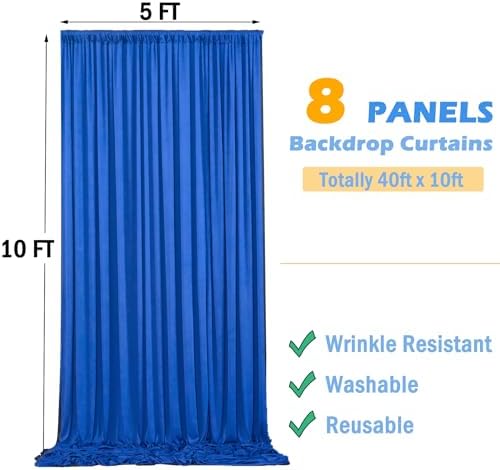 40ftx10ft Wrinkle Free Royal Blue Backdrop Curtains for Parties, Silky Polyester 8 Panels Photo Backdrop Drapes Back Drop Cloth for Wedding Birthday Photography Background - Image 6