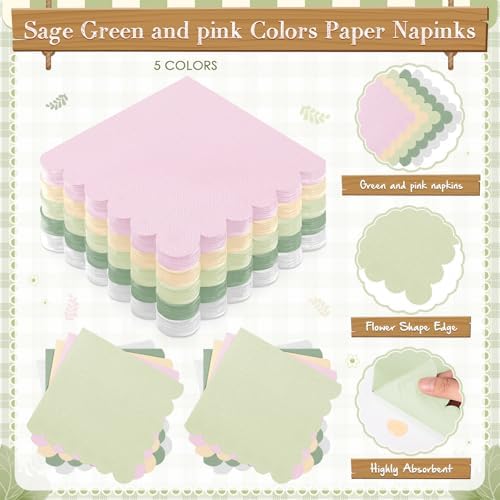 Zhehao 175 Pcs Pink and Green Party Plates Cups Napkins Set - Image 5