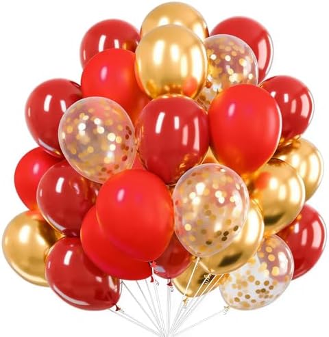 PartyWoo Red and Gold Balloons 66pcs 12 10 Inch Red Burgundy Gold Balloons by PartyWoo