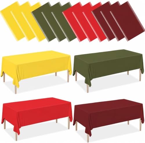 12 Pcs Fall Plastic Tablecloths Thanksgiving Rectangle Tablecloth by EUVBOKW