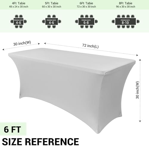 Obstal 6ft Stretch Spandex Table Cover for Folding Tables, 2 Pack, Silver - Image 4