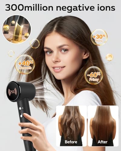 Diffuser Hair Dryer, Ionic Travel Hairdryer with 110000 RPM High-Speed Motor for Fast Drying, 1600W Low Noise&Lightweight Blow Dryer with Concentrator for Women Men, Professional Salon Home (Black) - Image 4