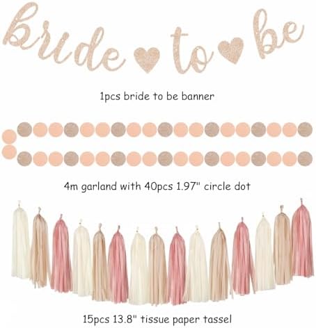 Blush-Pink Rose-Gold Bridal-Shower Fall Party-Decorations - 31pcs Bride to Be Sign Banner,Bachelorette Paper Lanterns,Wedding Streamers Garland,Boho Peach Tissue Pom Poms Fans Decor Supplies Burgleda - Image 2
