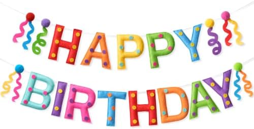 Kriyokiaa Rainbow Felt Happy Birthday Banner, Polka Dot Party Decor by Kriyokiaa