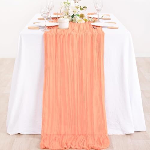 Peach Pink Cheesecloth Table Runner Boho Fall Dinning Table Decor 10ft - Image 5