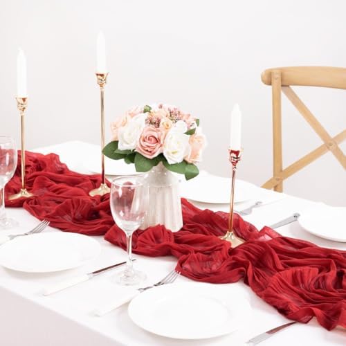 Red Table Runner Boho Fall Cheesecloth for Halloween Christmas 10ft, 3 Pack - Image 5