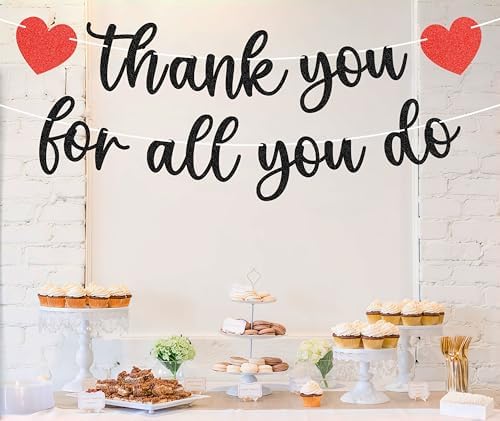 Pre-strung Thank You for All You Do Banner - Black Glitter Appreciation Party Decorations Supplies for Family elders Employee Coworker Staff Teacher, Photo Booth Prop - Image 2
