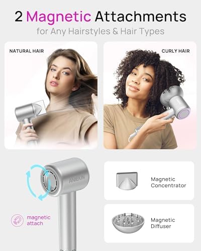 Hair Dryer, High-Speed Ionic Low Noise Blow Dryer with Brushless Motor for Fast Drying, Thermo-Control Quiet Compact Hair Blow Dryer with Magnetic Diffuser for Curly Hair for Home Travel Salon - Image 5