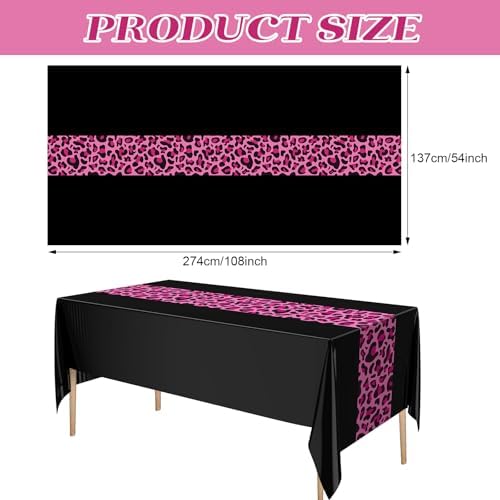 Buryeah 3 Pcs 54 x 108'' Plastic Disposable Leopard Tablecloth, Pink Black - Image 3