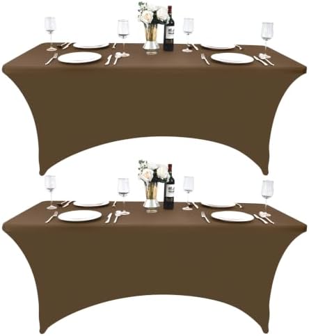 2-Pack 6ft Spandex Table Covers for Rectangle Standard Folding Tables - Wrinkle Resistant Stretch Tablecloths - Ultimate Fitted Table Protector for Parties, Trade Shows, Banquet by Unknown